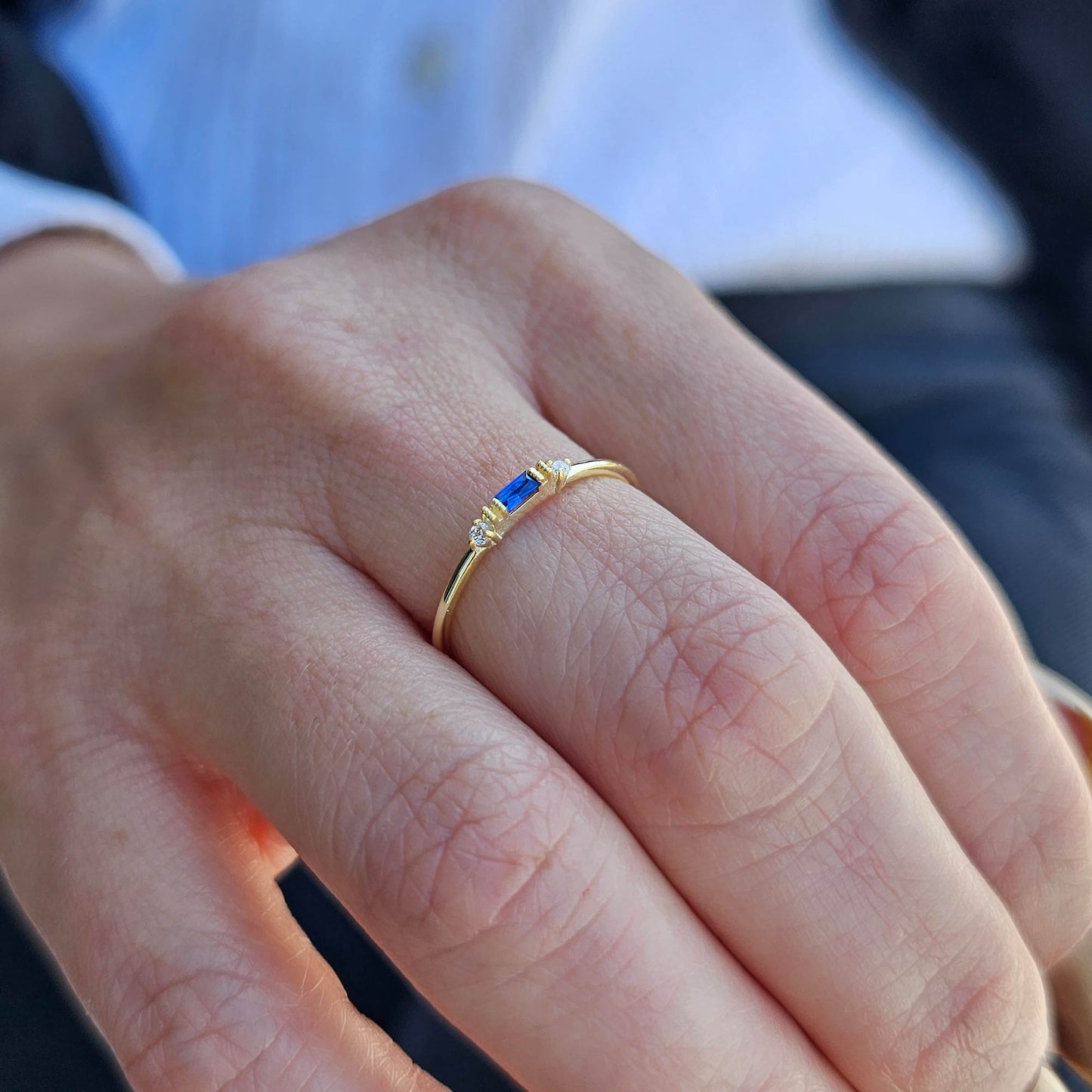 10K Gold Baguette Cut Sapphire and Diamond Ring - 2S6SAP