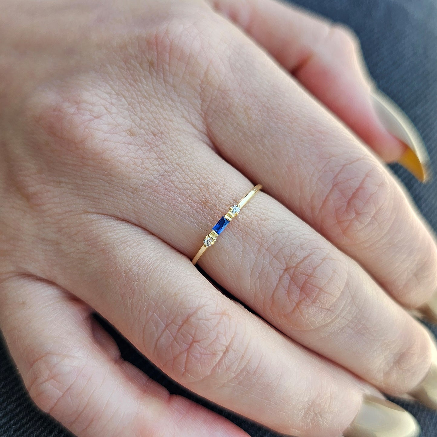 10K Gold Baguette Cut Sapphire and Diamond Ring - 2S6SAP