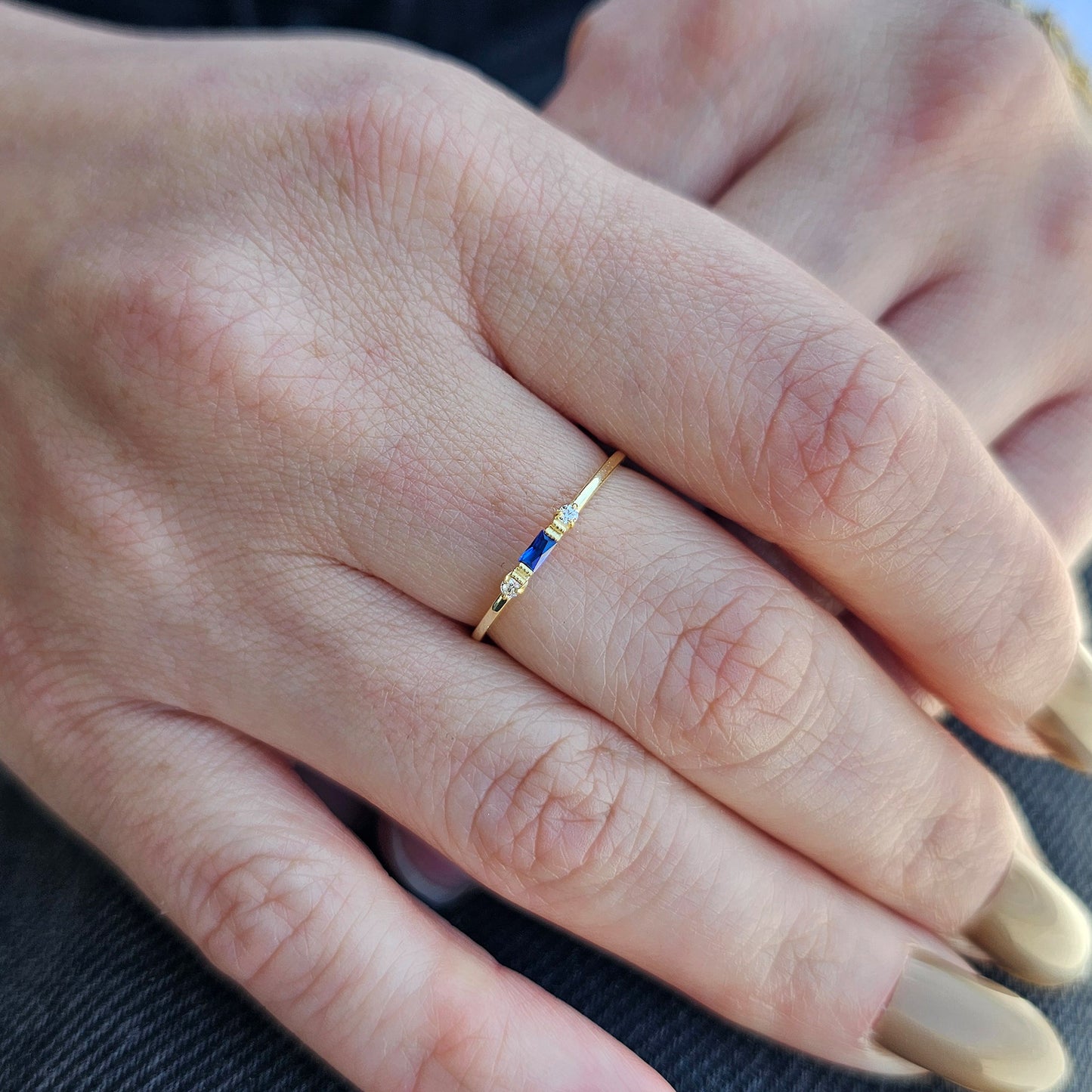 10K Gold Baguette Cut Sapphire and Diamond Ring - 2S6SAP