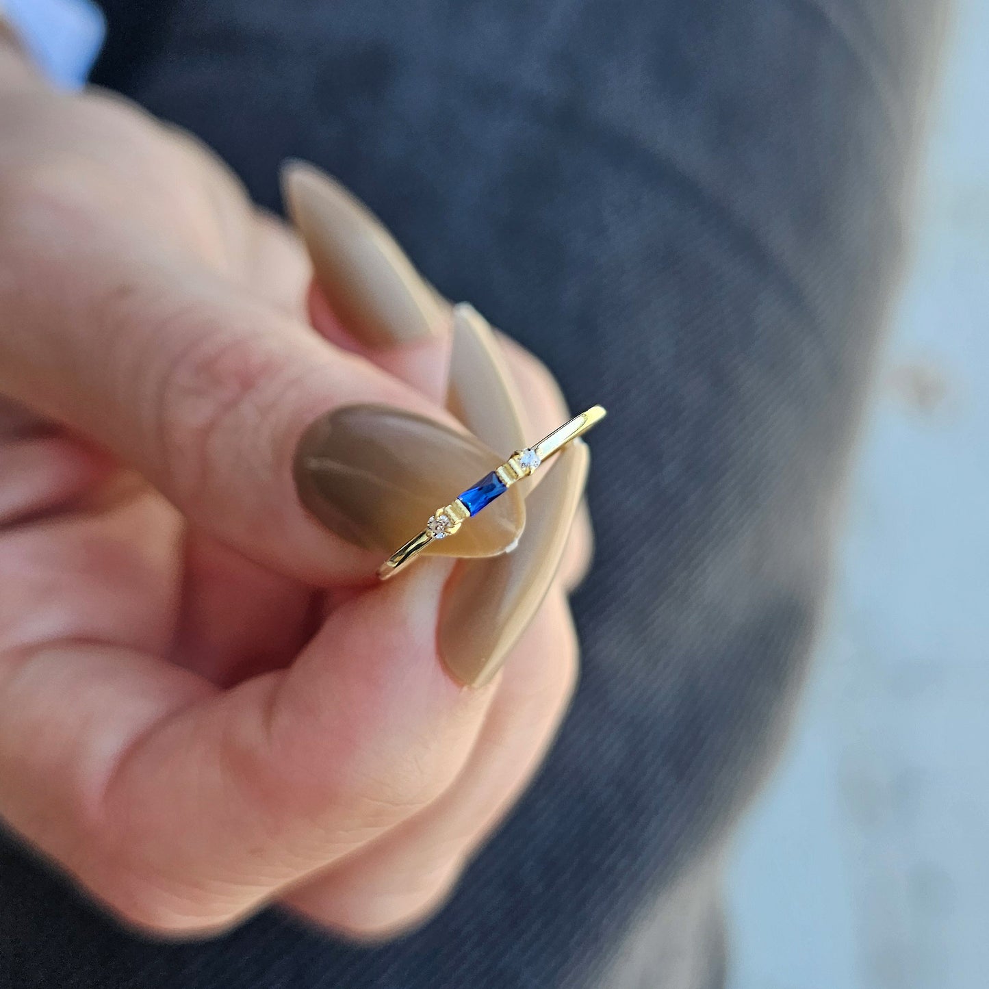 10K Gold Baguette Cut Sapphire and Diamond Ring - 2S6SAP