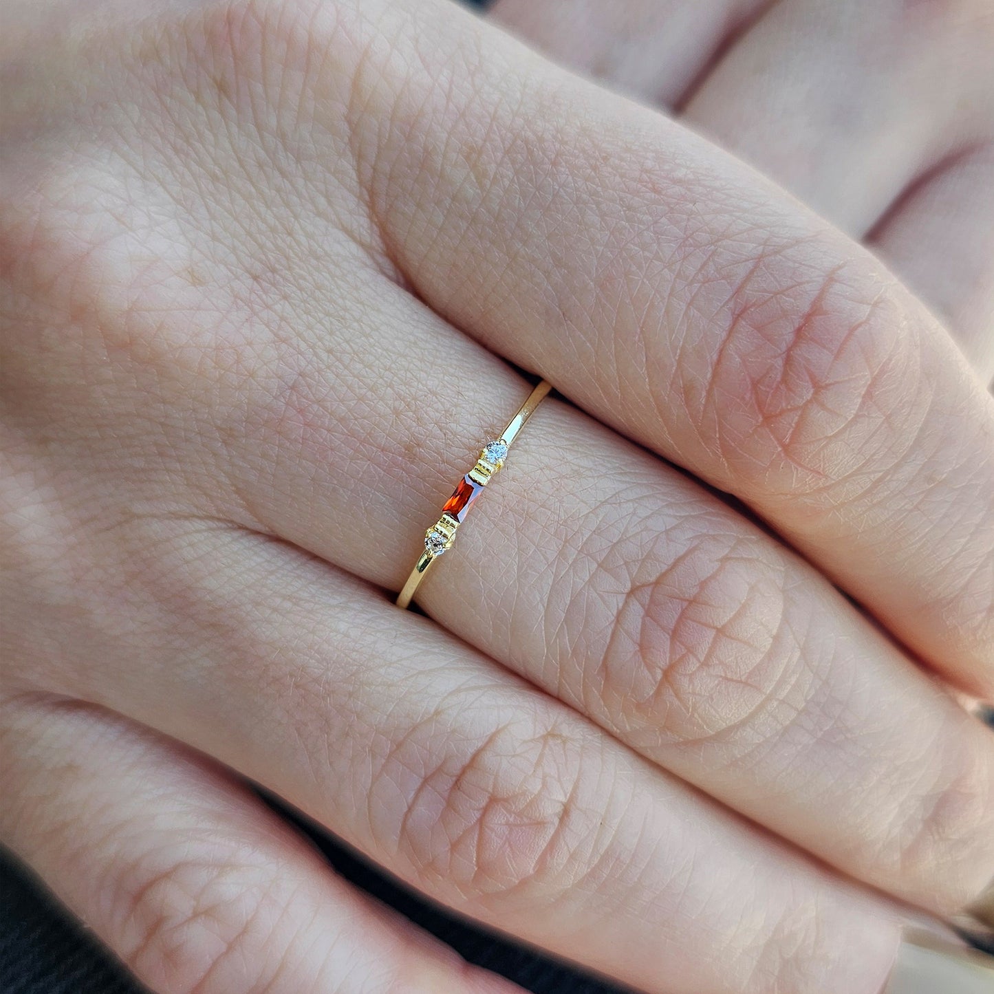 10K Gold Minimalist Garnet Baguette and Cz Ring - 2S6GAR