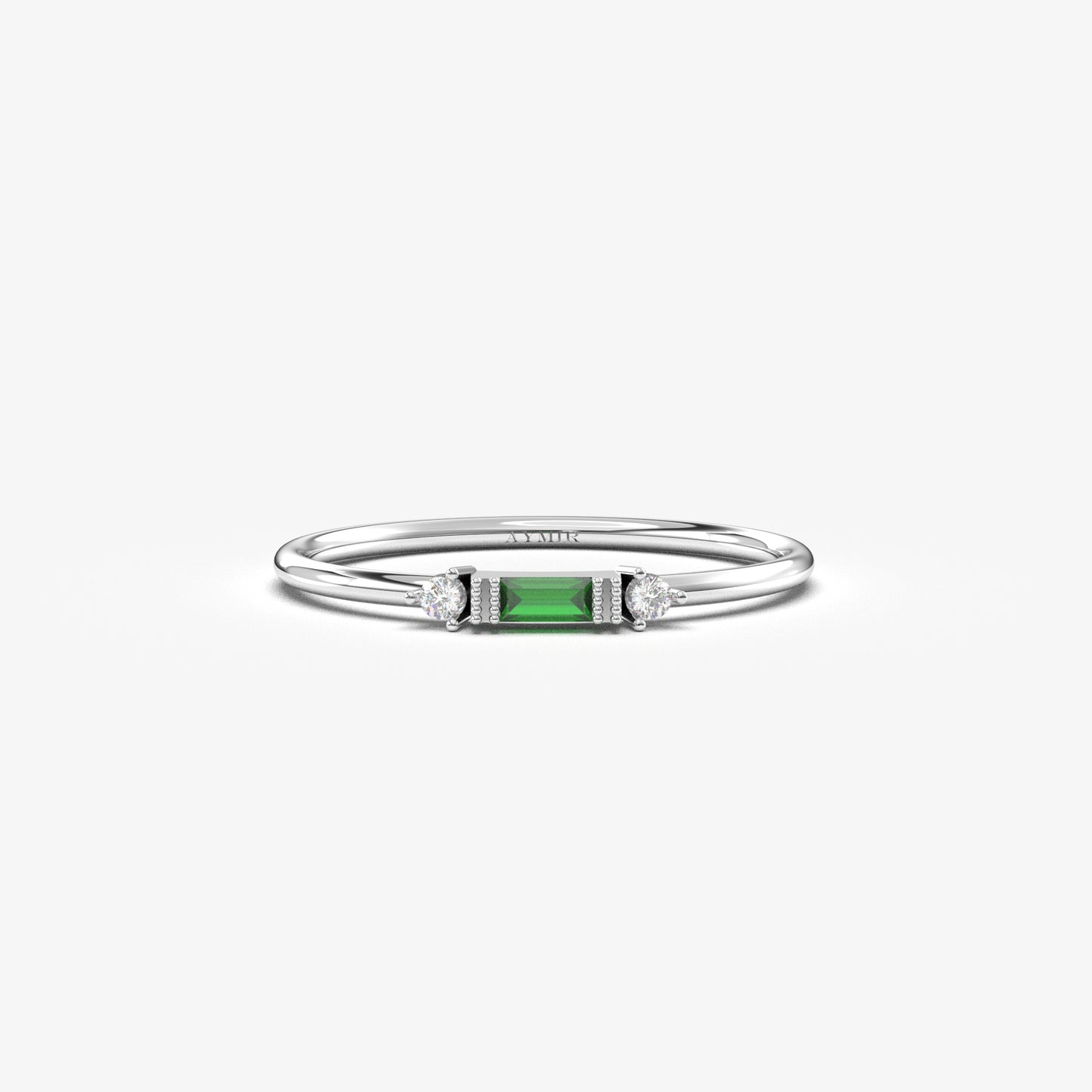 10K Gold Minimalist Baguette Emerald and Cz Ring - 2S6EME