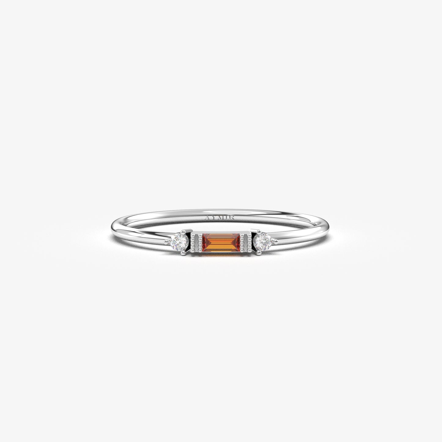 10K Gold Minimalist Garnet Baguette and Cz Ring - 2S6GAR