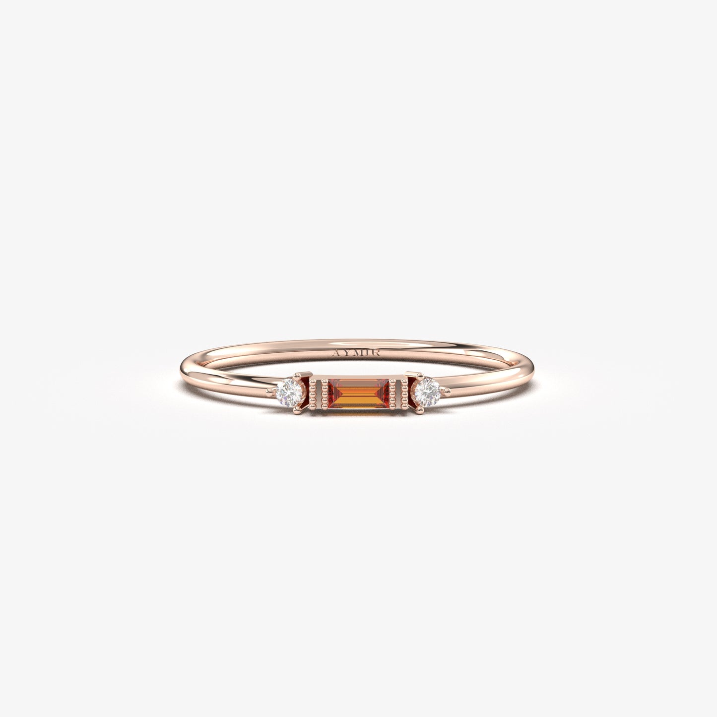 10K Gold Minimalist Garnet Baguette and Cz Ring - 2S6GAR