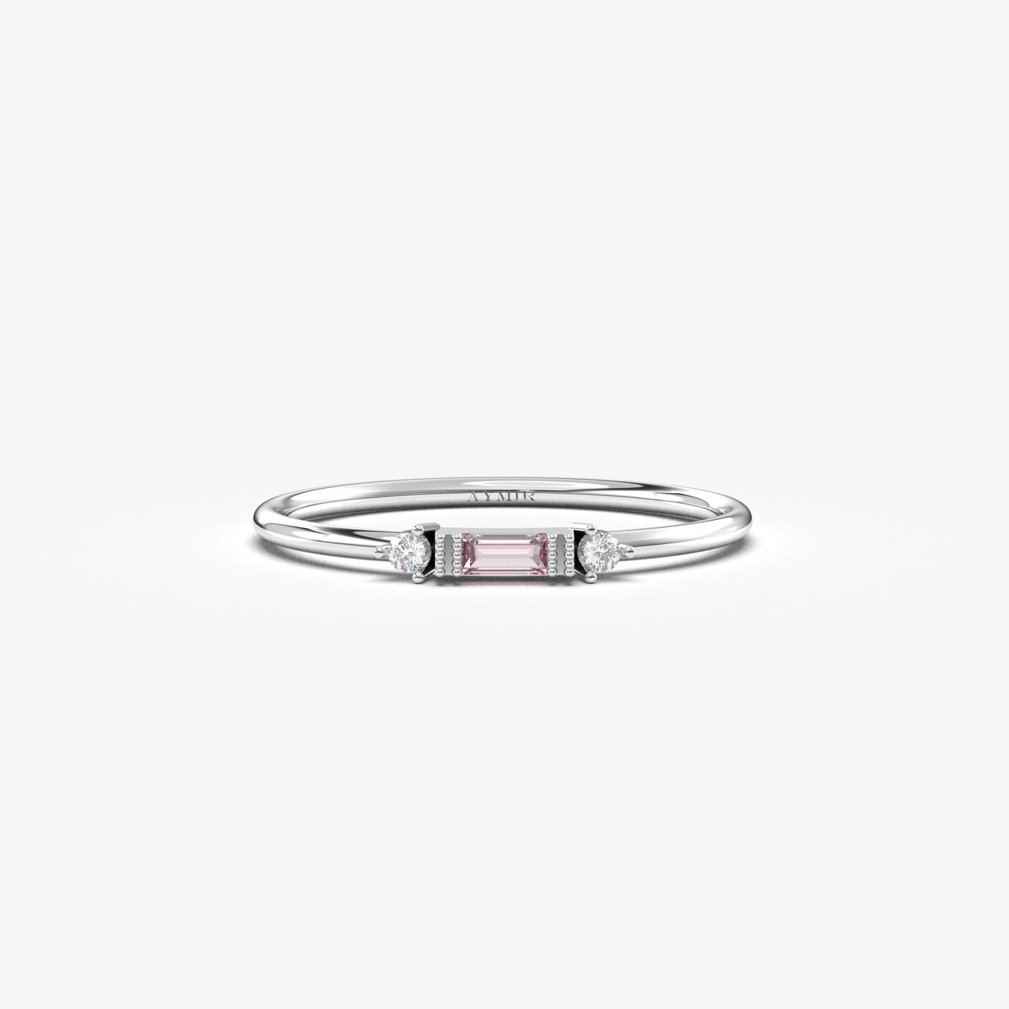 10K Gold Unique Baguette Pink and Cz Ring - 2S6PNK