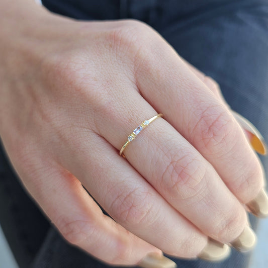 18K Gold Baguette Cut Lavender and Diamond Ring - 2S6LAV