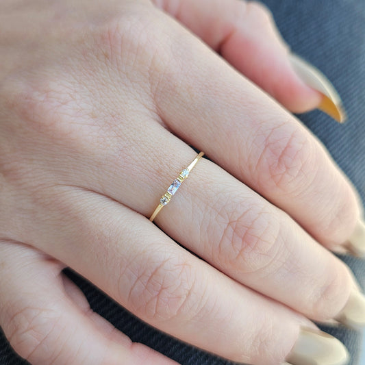 18K Gold Baguette Cut Lavender and Cz Ring - 2S6LAV
