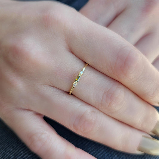18K Gold Dainty Baguette Peridot and Cz Ring - 2S6PER