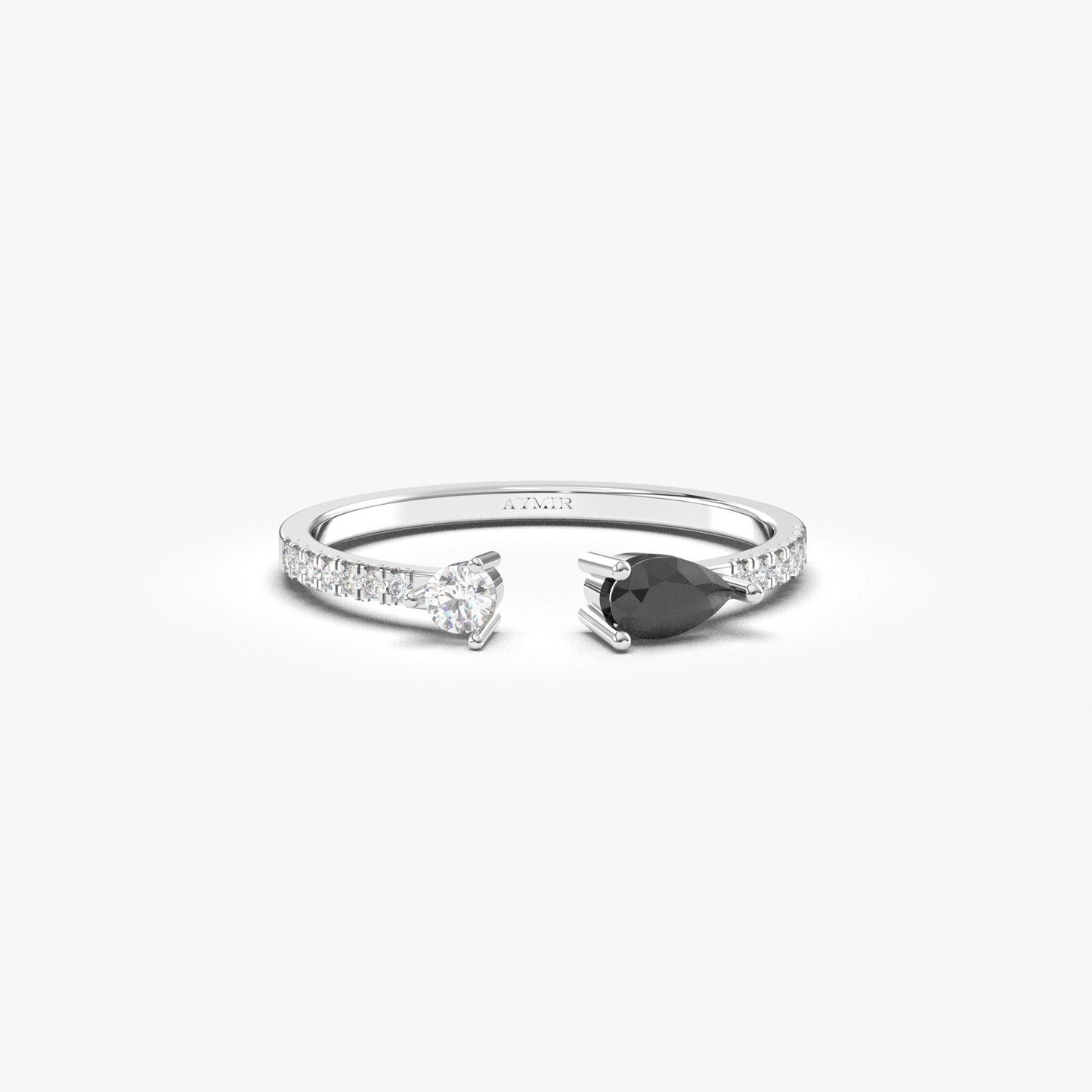 14K Gold Pear Black Onyx and Diamond Open Ring - 2S74BLK