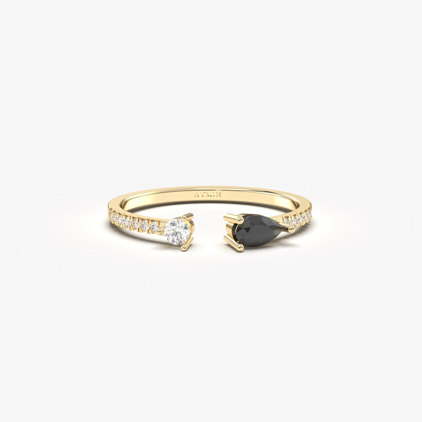 14K Gold Pear Black Onyx and Diamond Open Ring - 2S74BLK
