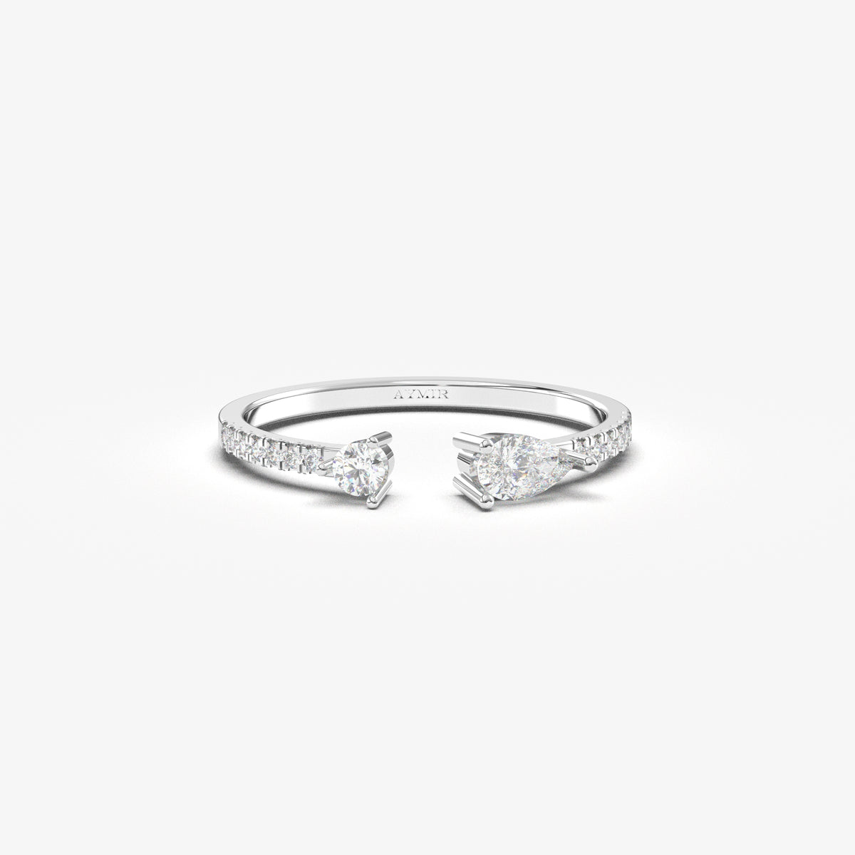 White gold pear open ring, front view
