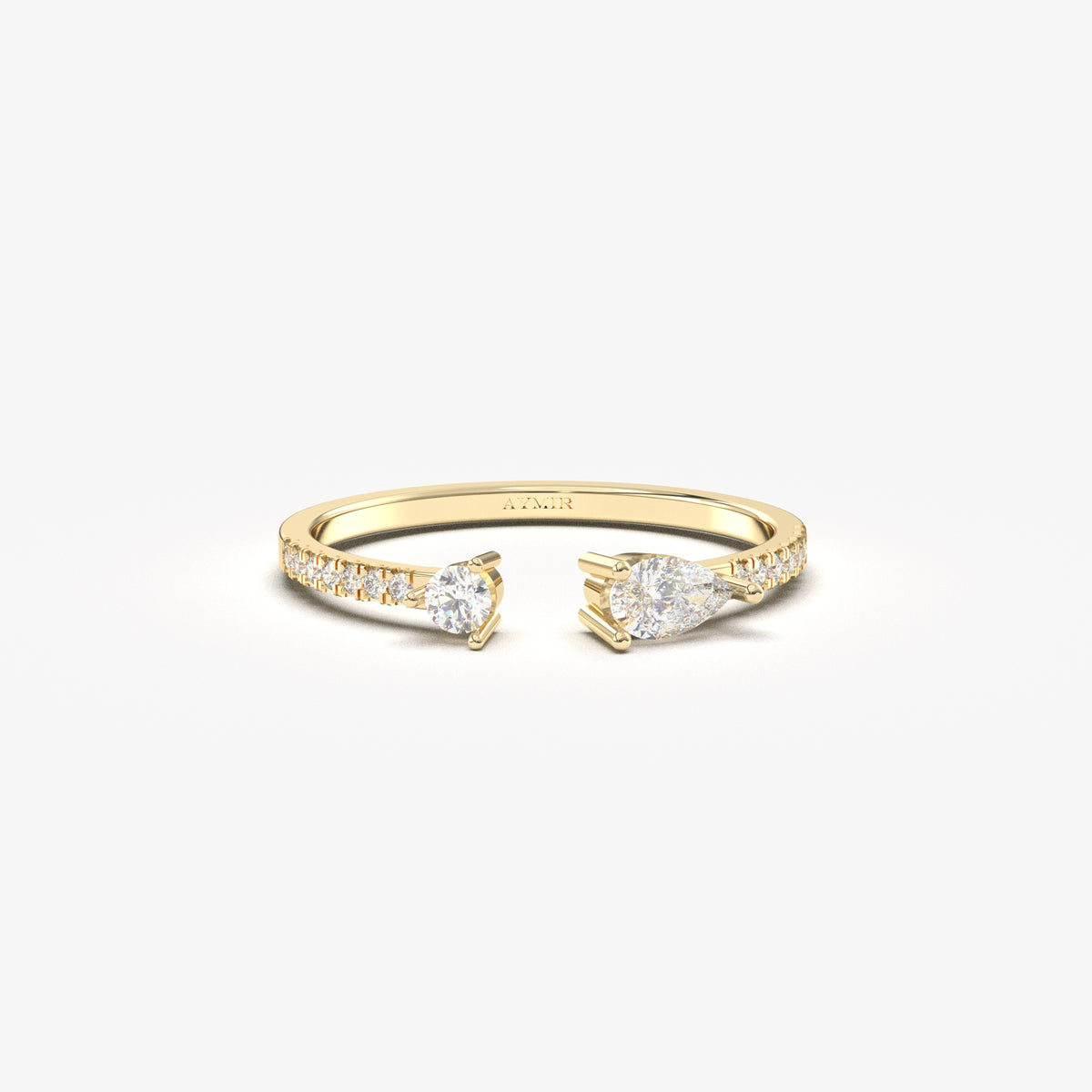 Yellow gold pear open ring, front view