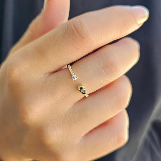 18K Gold Pear Peridot and Diamond Open Ring - 2S74PER