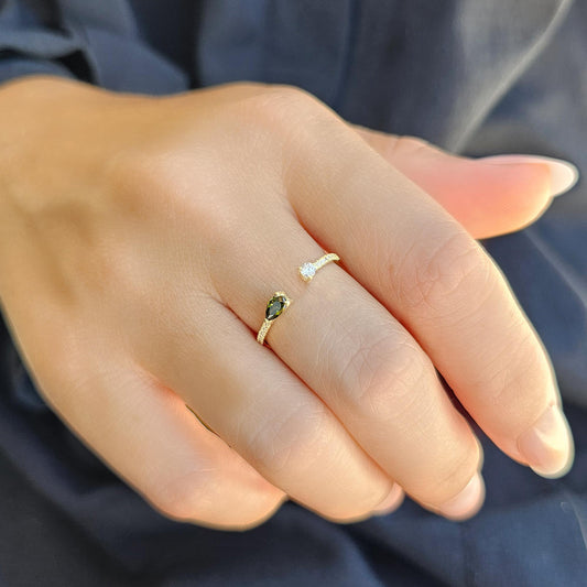 18K Gold Pear Peridot and Cz Open Ring - 2S74PER
