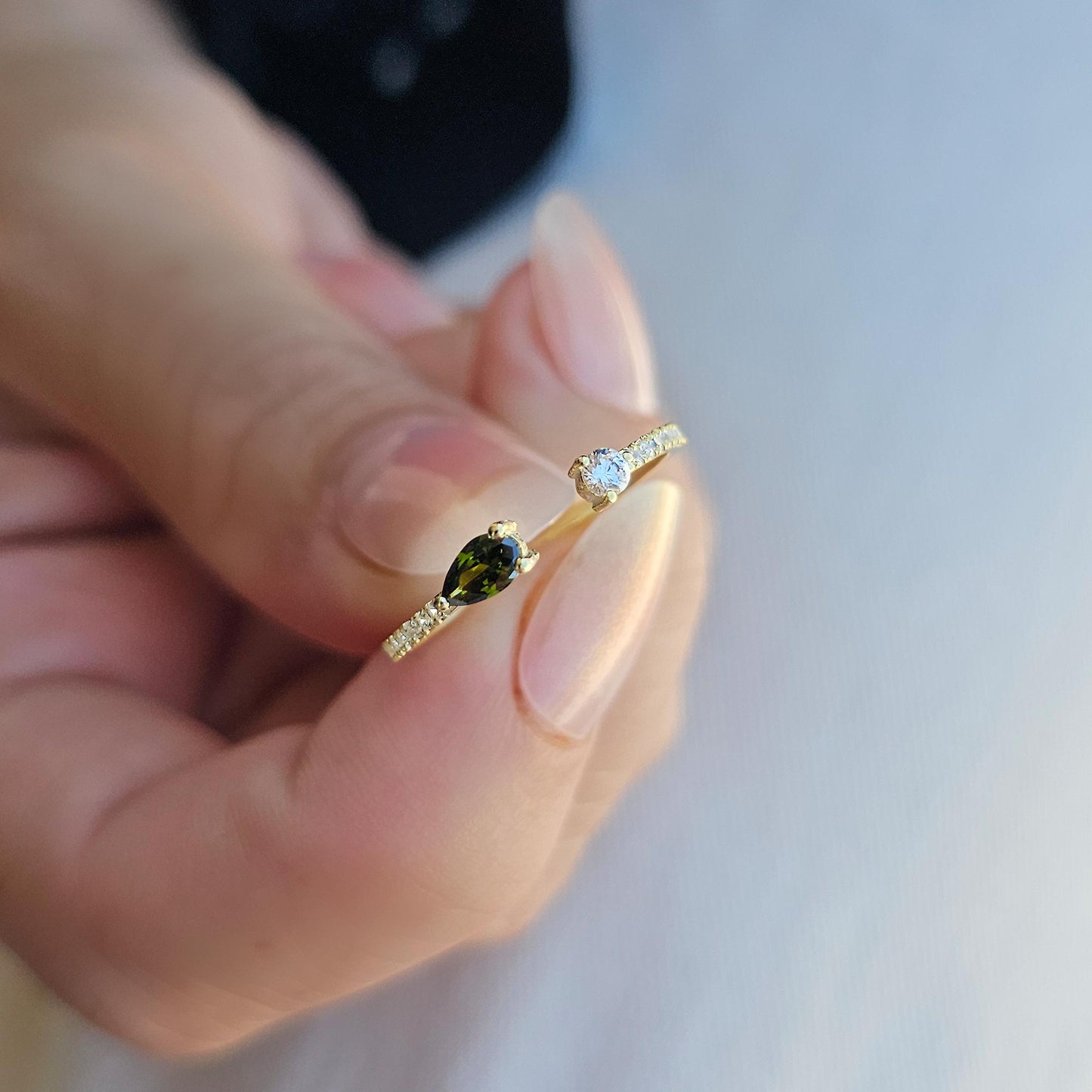 10K Gold Pear Peridot and Cz Open Ring - 2S74PER