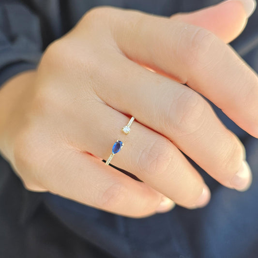 18K Gold Sapphire Pear and Diamond Open Ring - 2S74SAP