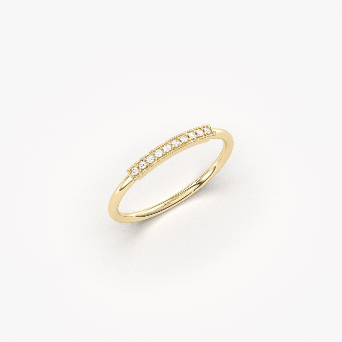 Yellow gold bar stacking ring, angled view