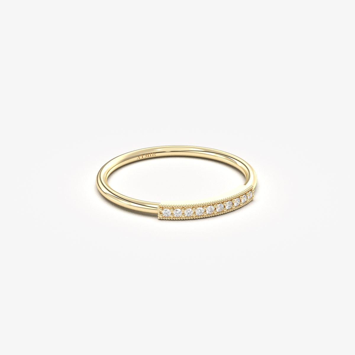 Yellow gold bar stacking ring, side view