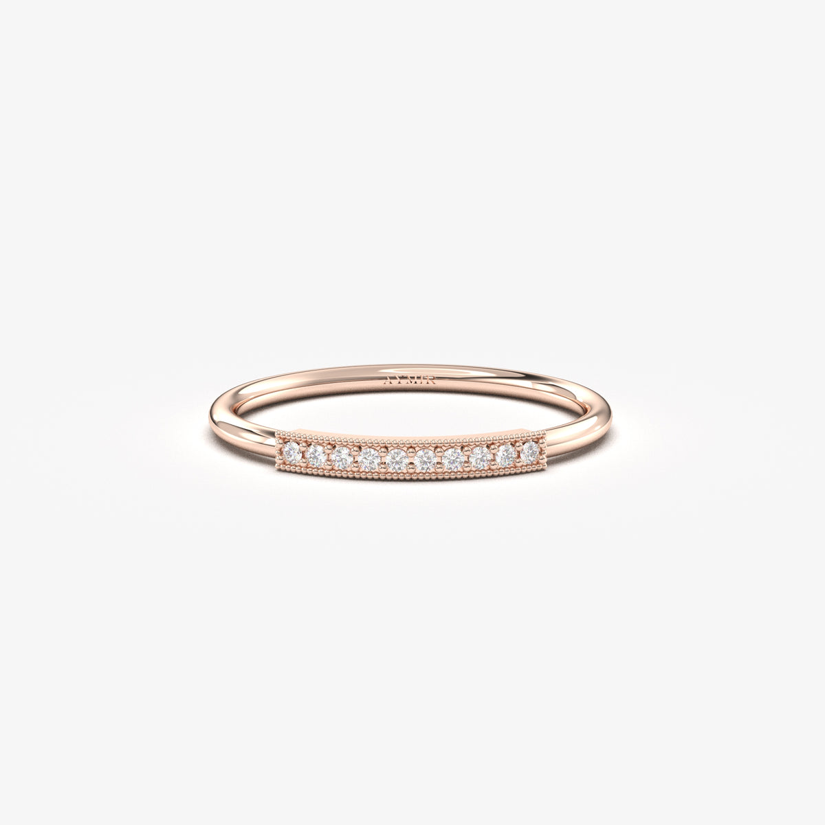 Rose gold bar stacking ring, front view
