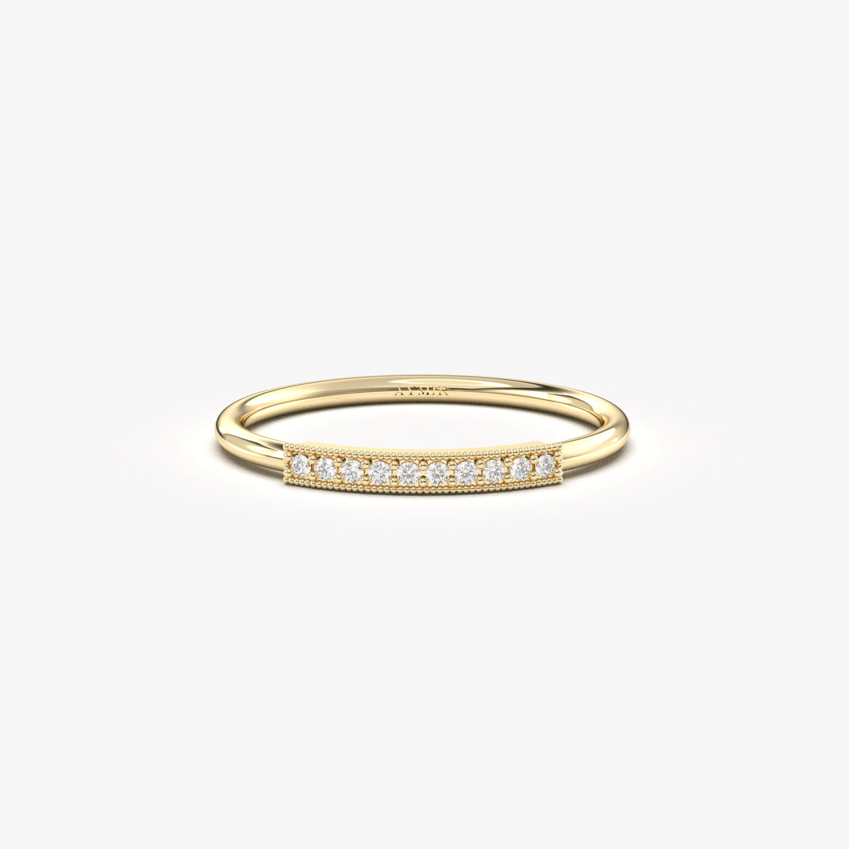 Yellow gold bar stacking ring, front view
