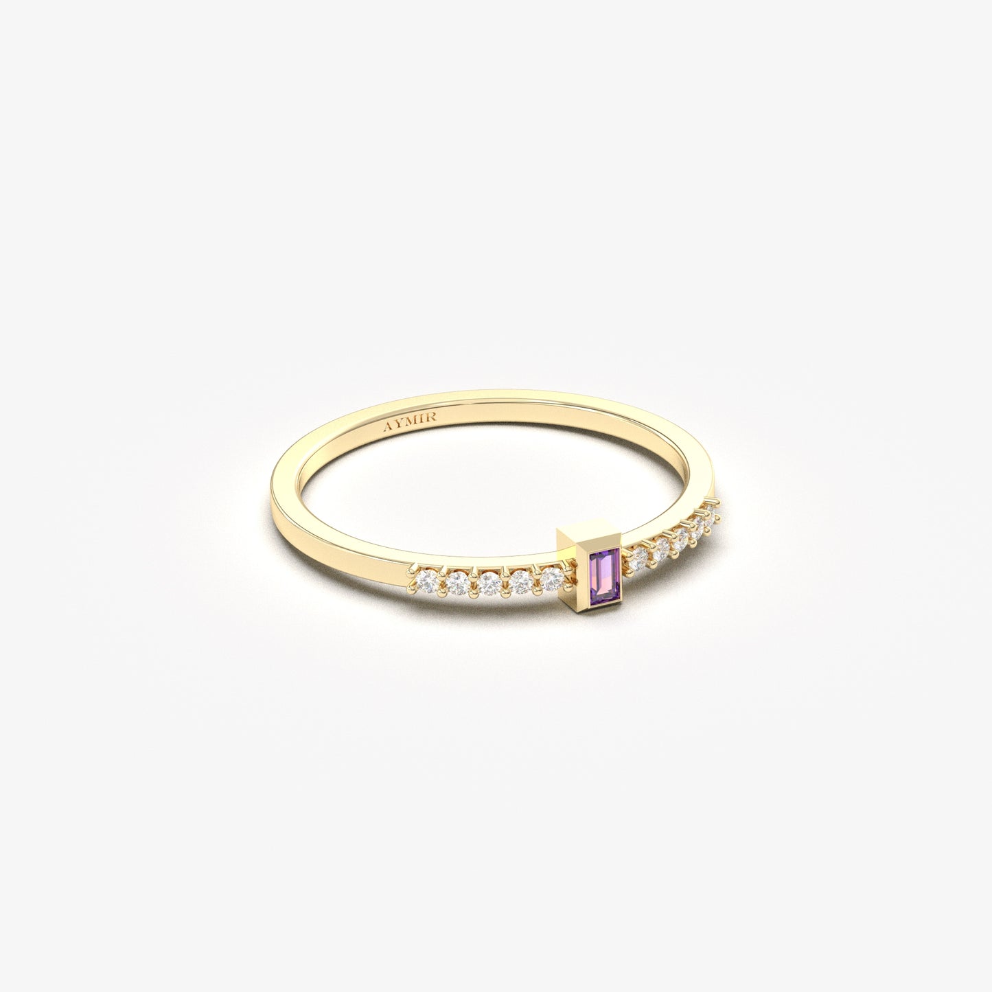 10K Gold Unique Baguette Amethyst and Cz Ring - 2S80AME