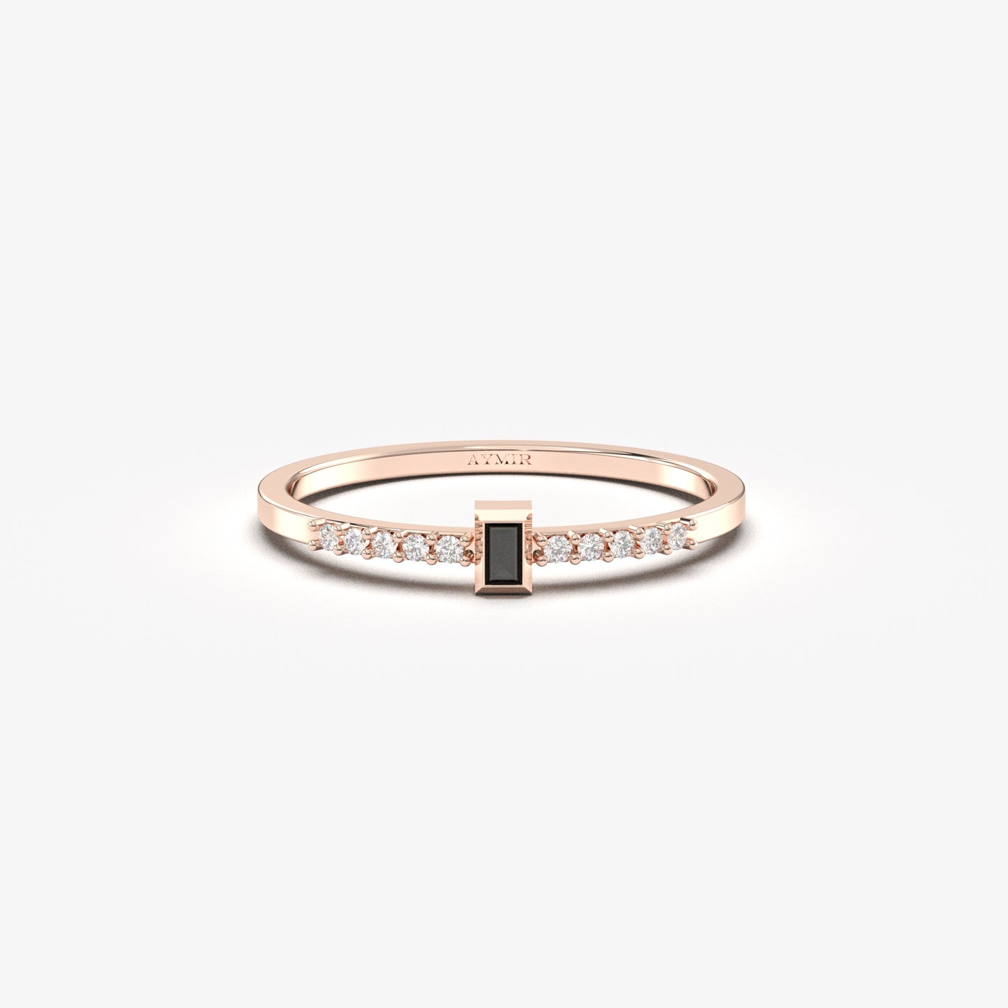 10K Gold Minimalist Baguette Black Onyx and Cz Ring - 2S80BLK