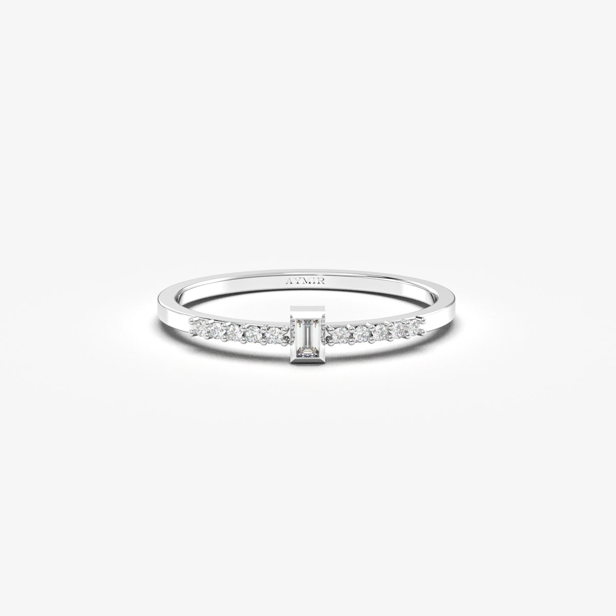 White gold white-stone baguette ring, front view