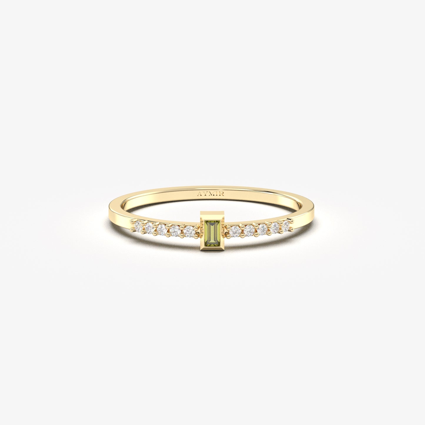 10K Gold Dainty Baguette Peridot and Cz Ring - 2S80PER