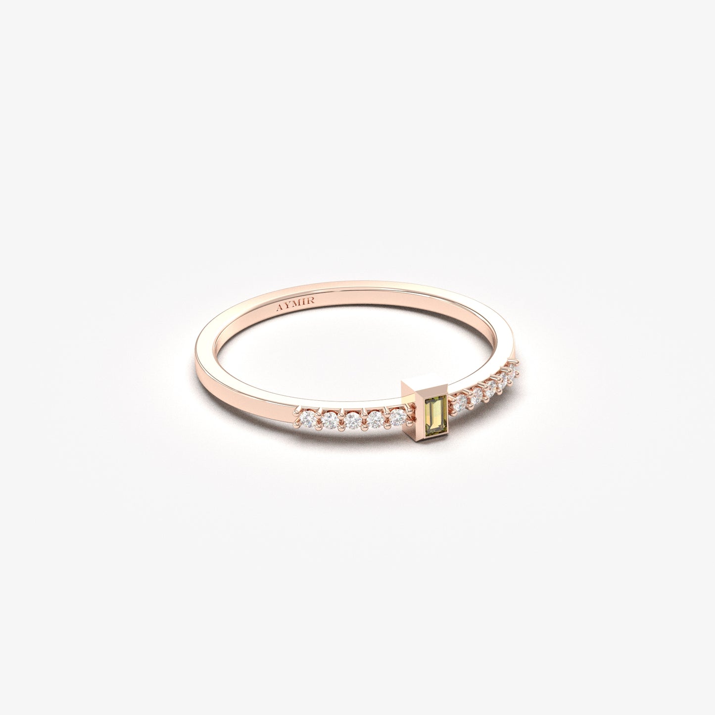 10K Gold Dainty Baguette Peridot and Cz Ring - 2S80PER