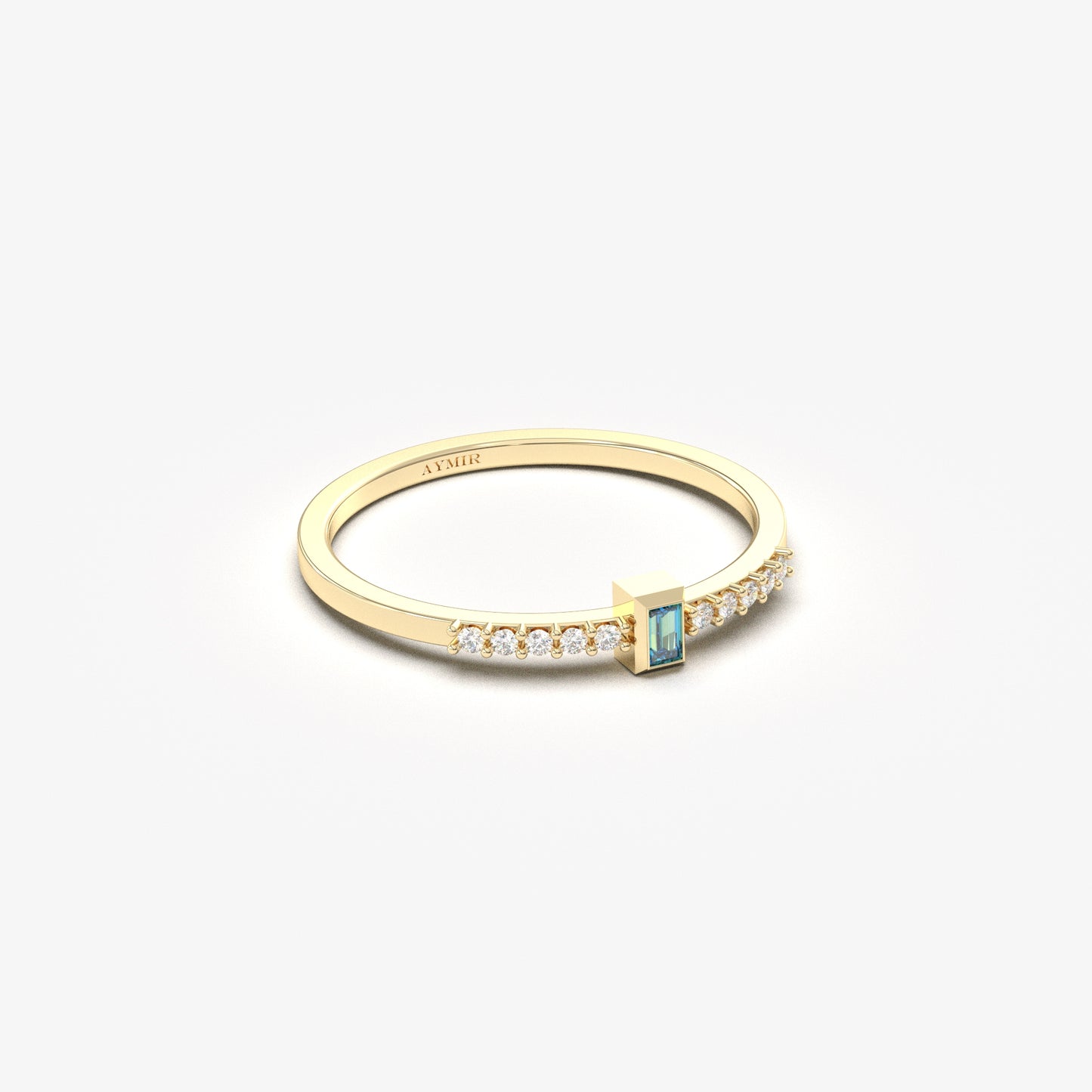 10K Gold Minimalist Sky Blue Baguette and Diamond Ring - 2S80SKY