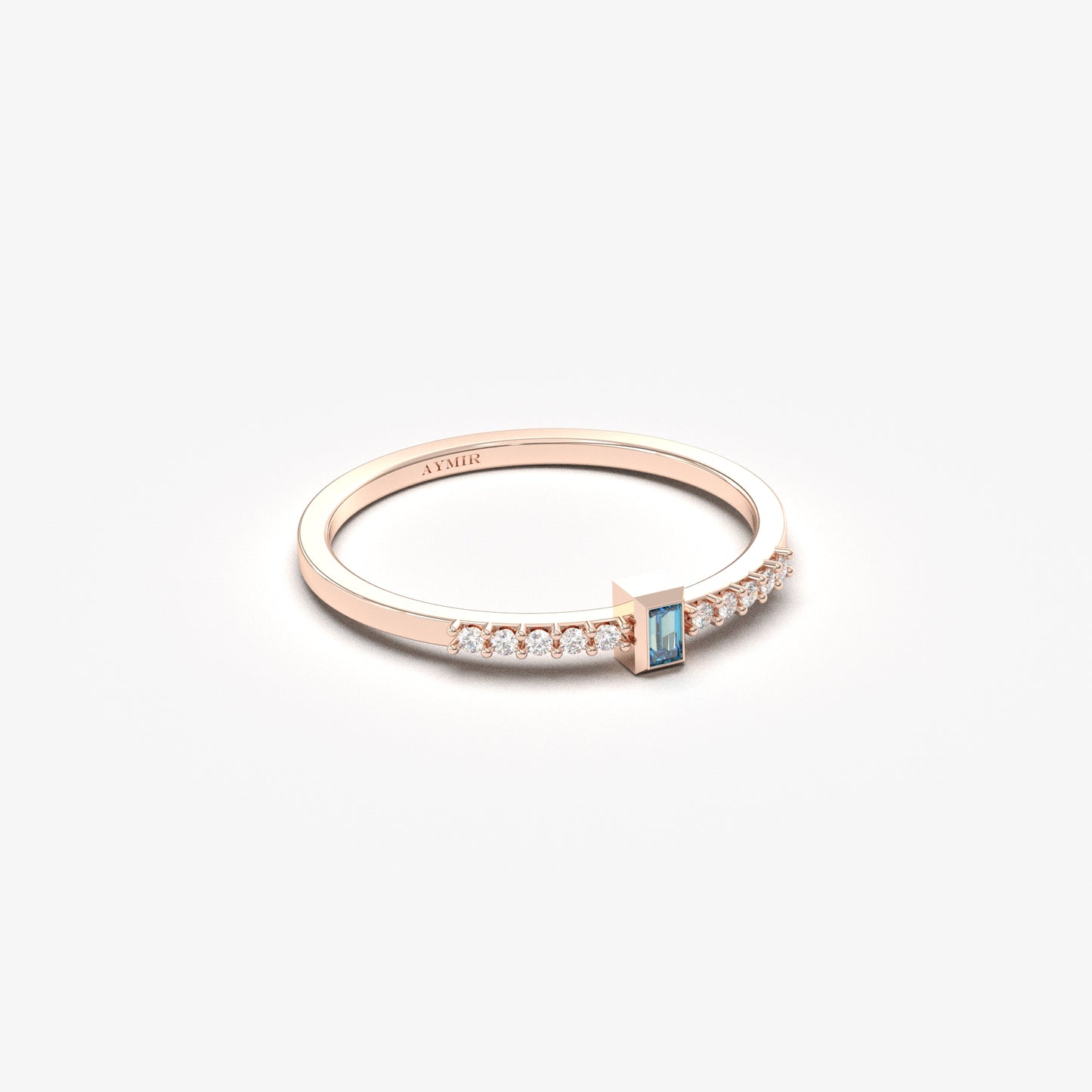 10K Gold Minimalist Sky Blue Baguette and Diamond Ring - 2S80SKY