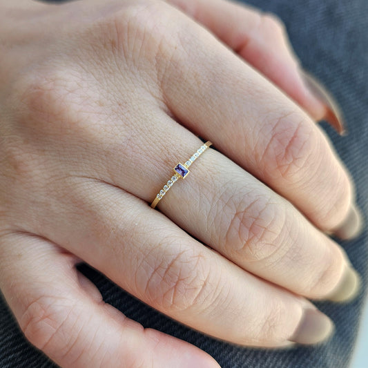 18K Gold Unique Baguette Amethyst and Cz Ring - 2S80AME