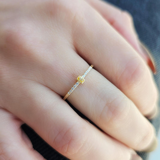 18K Gold Baguette Citrine and Cz Ring - 2S80CIT