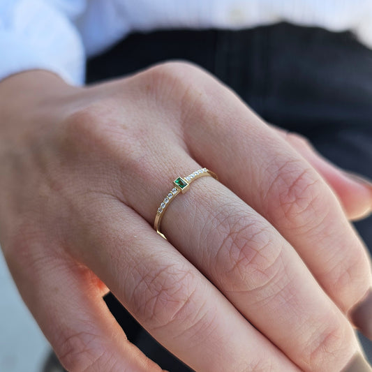 18K Solid Gold Baguette Emerald and Diamond Ring - 2S80EME