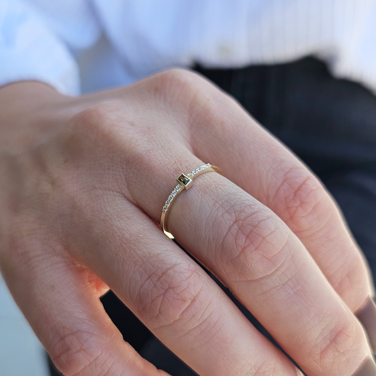 10K Gold Dainty Baguette Peridot and Cz Ring - 2S80PER
