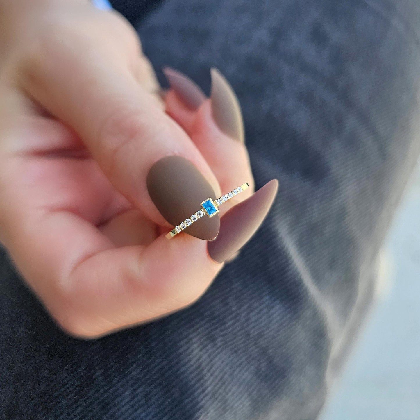 10K Gold Minimalist Sky Blue Baguette and Diamond Ring - 2S80SKY