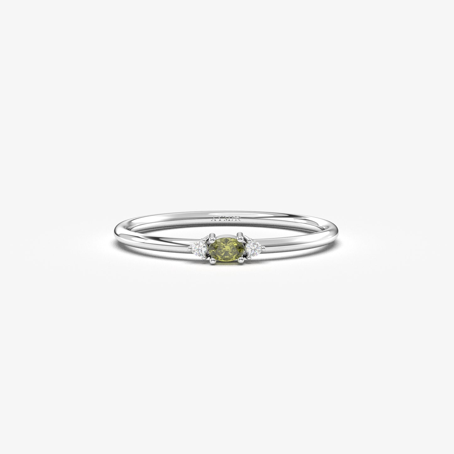 10K Gold Thin Oval Peridot and Cz Ring - 2S84PER
