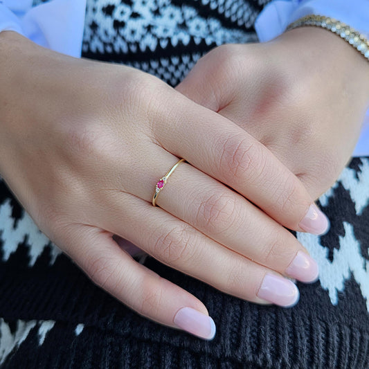 18K Gold Minimalist Oval Ruby and Diamond Ring - 2S84RBY