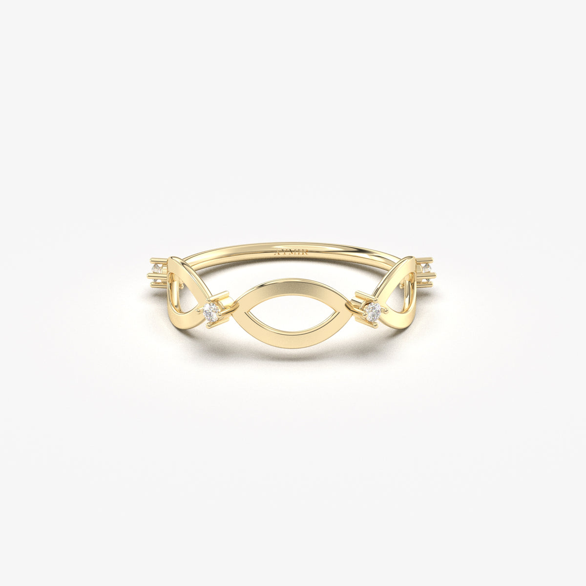 Yellow gold vintage openwork ring, front view