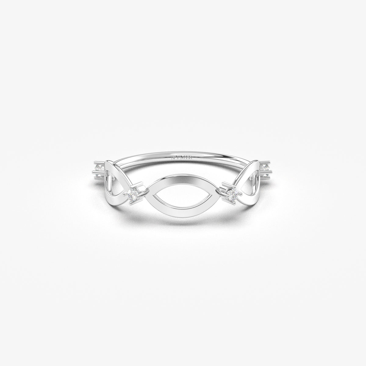 White gold vintage openwork ring, front view