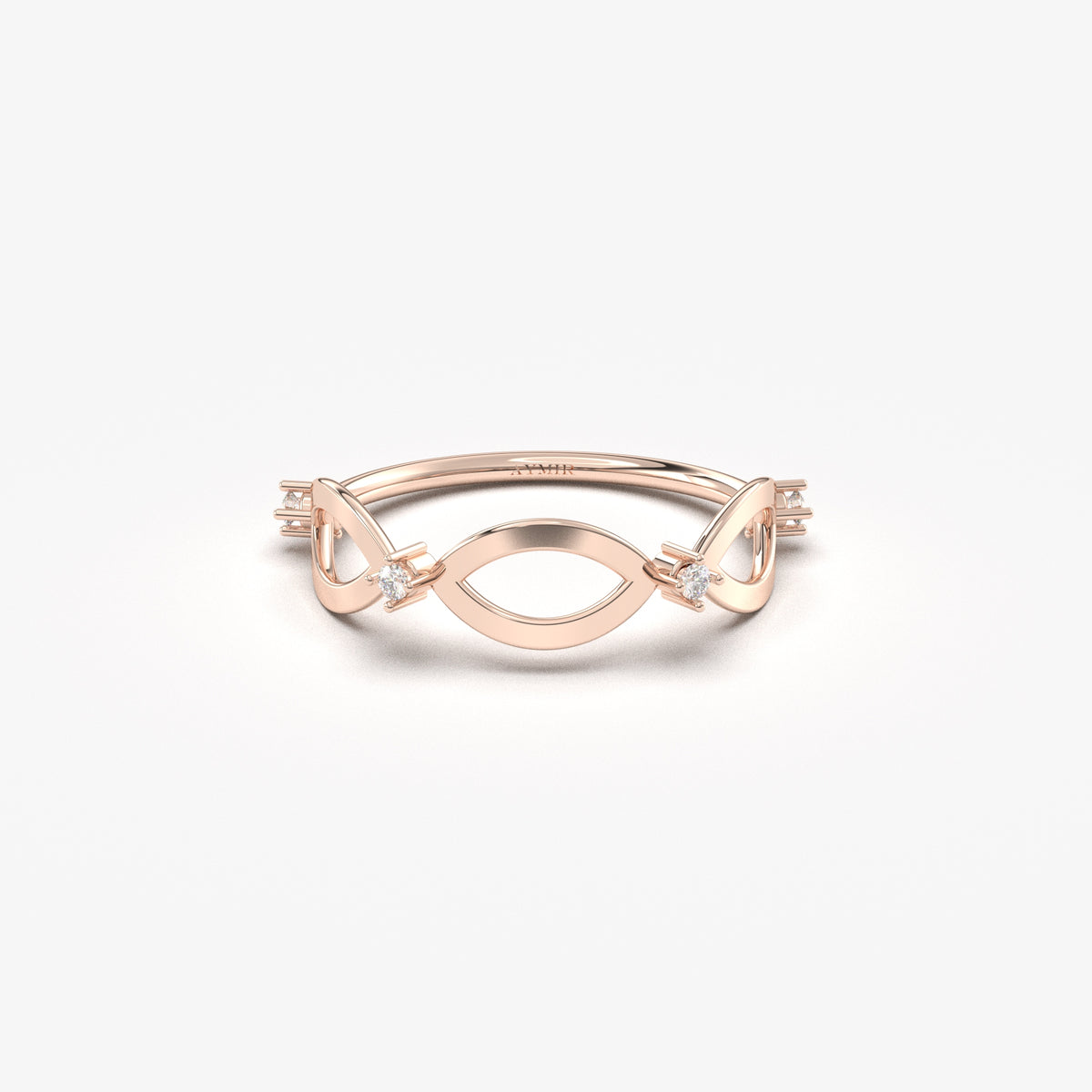 Rose gold vintage openwork ring, front view