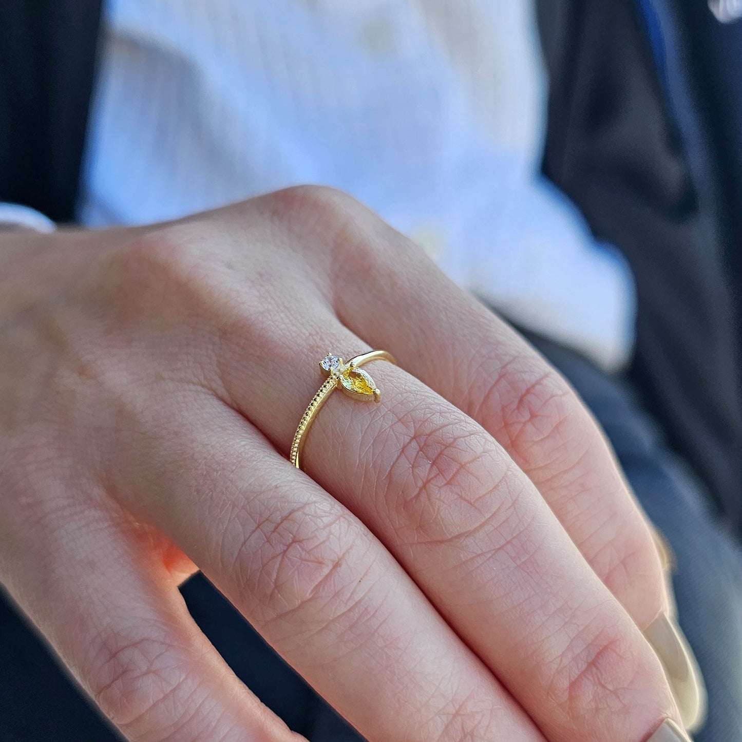 18K Gold Pear Cut Citrine and Cz Ring - 2S294CIT