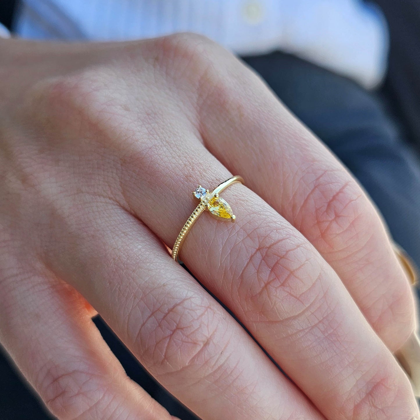 18K Gold Pear Cut Citrine and Cz Ring - 2S294CIT