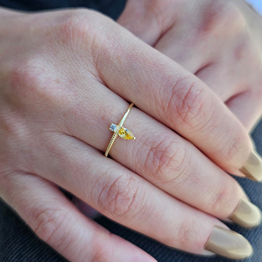 18K Gold Pear Cut Citrine and Cz Ring - 2S294CIT