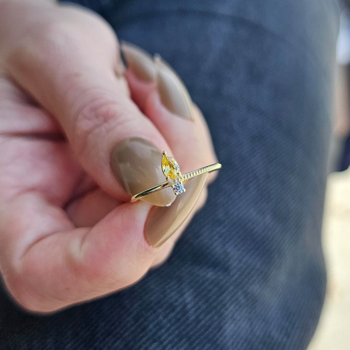 18K Gold Pear Cut Citrine and Cz Ring - 2S294CIT
