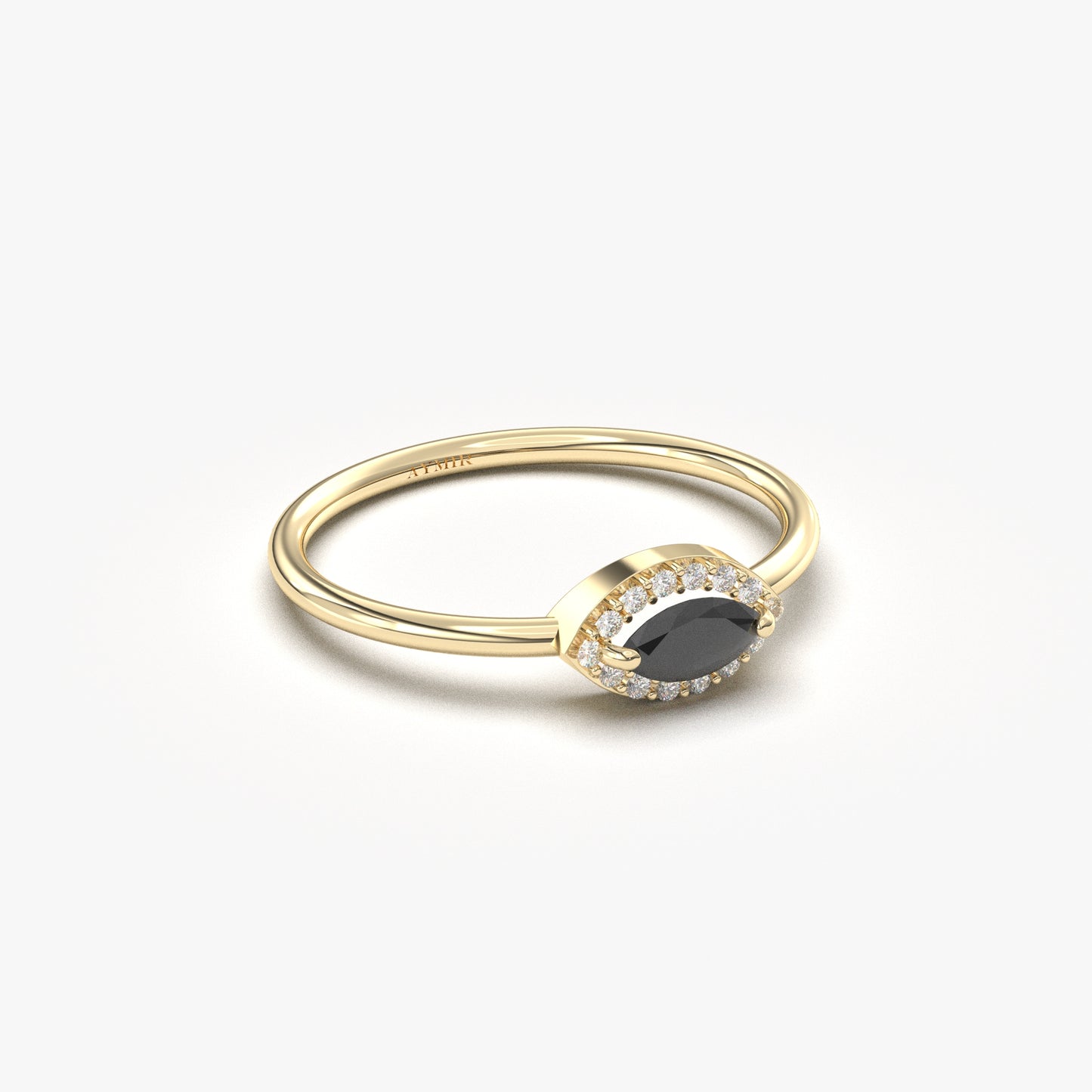 14K Gold Dainty Marquise Black Onyx and Diamond Ring - 8S100BLK