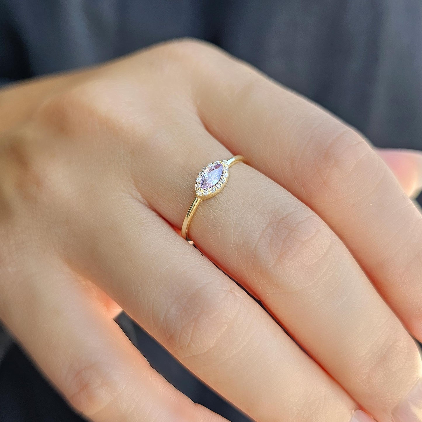 14K Gold Minimalist Marquise Lavender and Diamond Ring - 8S100LAV
