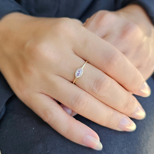 18K Gold Minimalist Marquise Lavender and Cz Ring - 8S100LAV