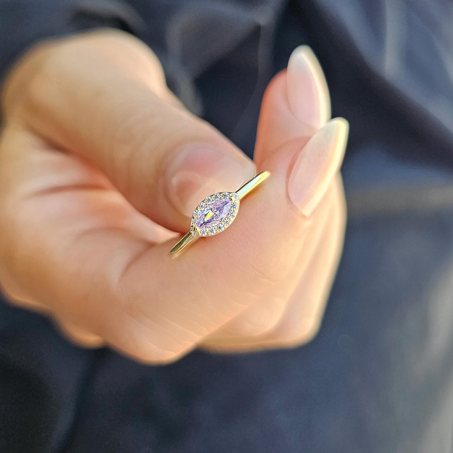 14K Gold Minimalist Marquise Lavender and Diamond Ring - 8S100LAV