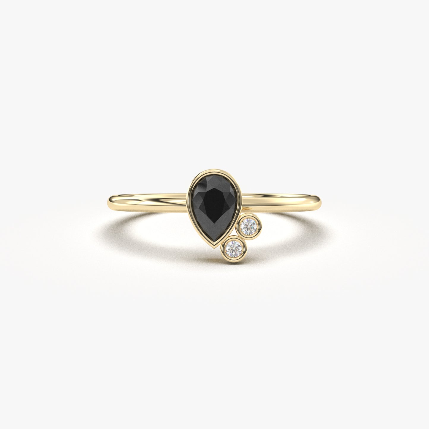 10K Gold Dainty Black Onyx Pear and Diamond Ring - 8S114BLK